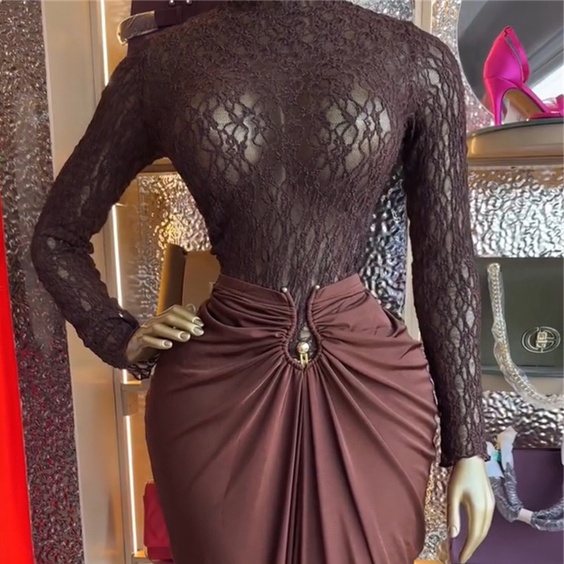 Women's Long-sleeve Lace Blouse And High-waist Pencil Skirt Set_voghion.com