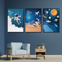 兒童房裝飾畫卡通床頭掛畫男女童臥室牆畫客廳背景壁畫創意三聯畫