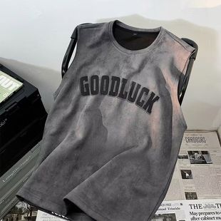 2025 Summer New Youth Hong Kong Style Trendy Sleeveless Short-Sleeved Popular Simple Versatile Vest Vest