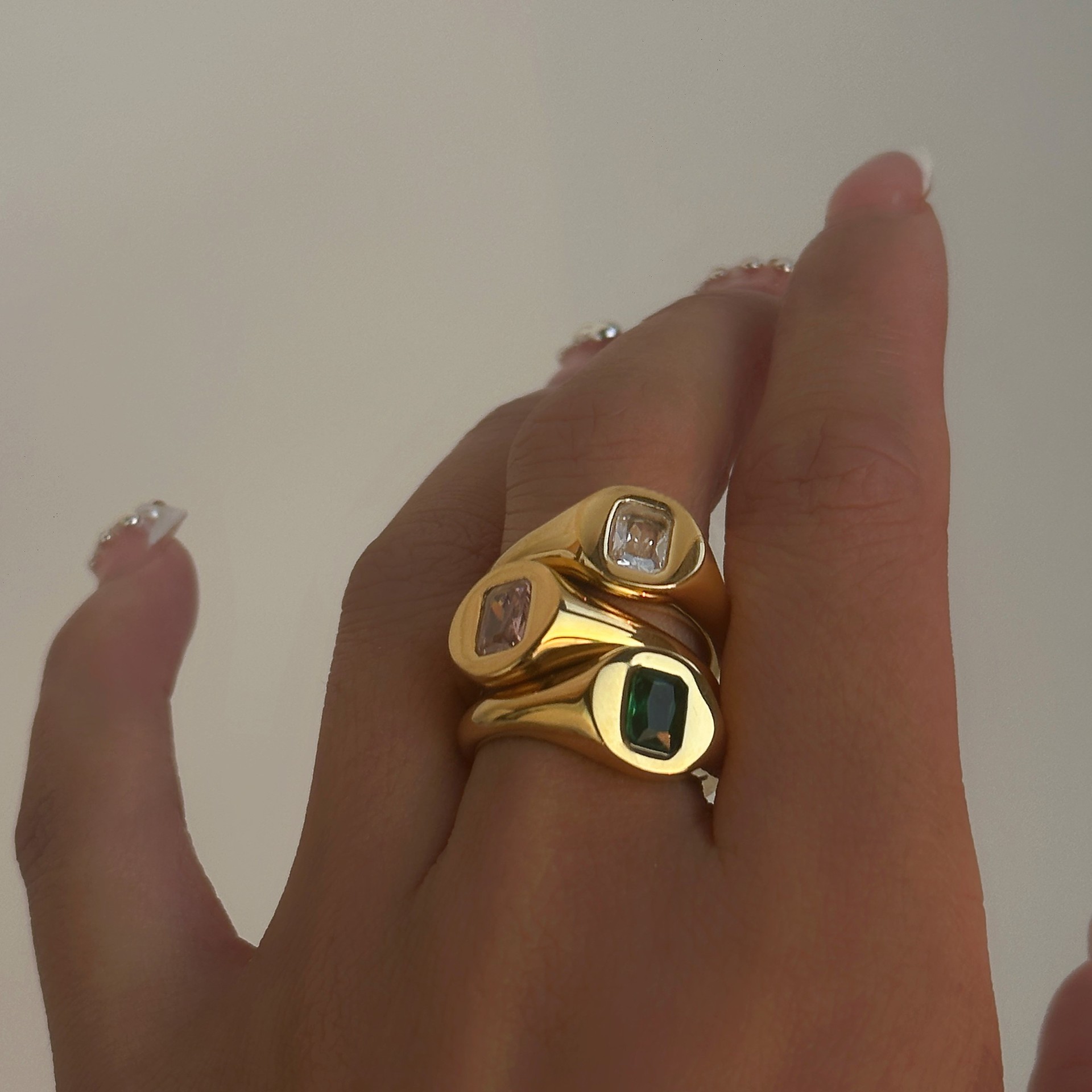 10g Weight 18K Gold Plated Plating Material Retro Geometric Metal Plating Inlay Zircon 18k Gold Plated Women's Rings