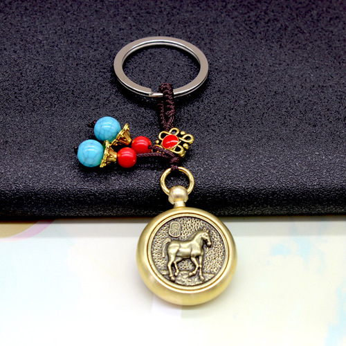 Brass Zodiac Keychain with Rotating Money Earning Handle Charm, Bringing Wealth and Prosperity Car Ornament, Hot Selling on Street Stalls