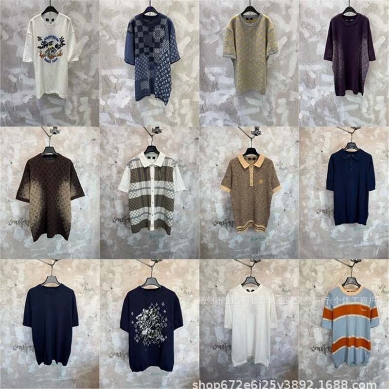 Cross-Border · (High Quality) Lv · New Style T-Shirt with Embroidery, Print, and Rhinestones, Knitted Polo Shirt, Unisex Short-Sleeve T-Shirt
