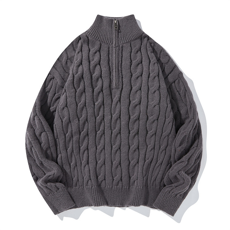 Maglione classico in maglia a trecce con mezza cerniera - Pullover invernale caldo per uomo e donna, vestibilità comoda e casual, orlo a coste in tinta unita_voghion.com