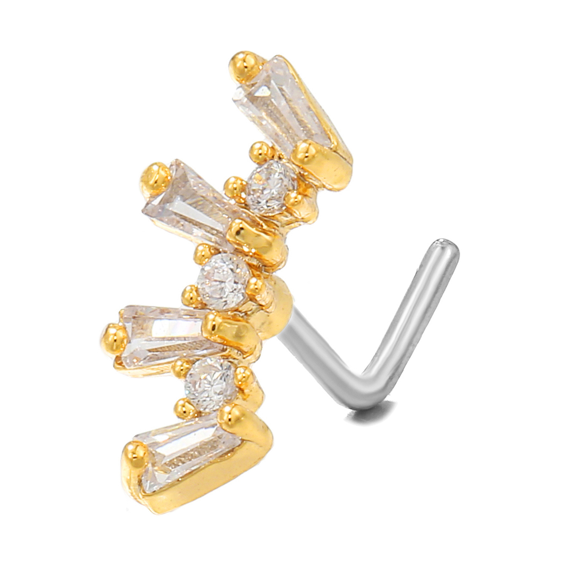 Geometric Zircon Nose Stud In Copper Colour Micro Inlaid Design_voghion.com