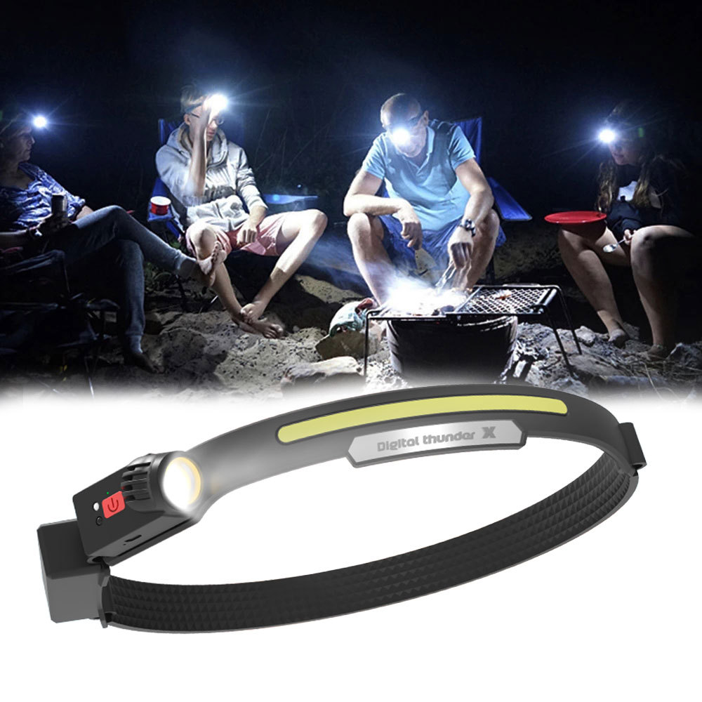 Carga USB transfronteriza a prueba de agua fuente de luz dual LED Faro de marcha lámpara de minero al aire libre inducción de pesca nocturna faro de luz fuerte