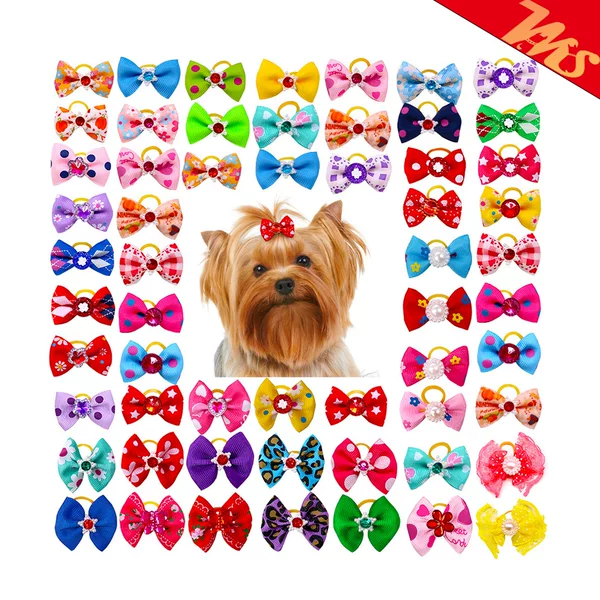 Cross-Border Exclusive Supply of Pet Hair Accessories with Rhinestone Bows, Holiday Hair Ornaments, Small Elastic Bands, Decorative Dog Hair Flowers, Direct Sales from the Manufacturer