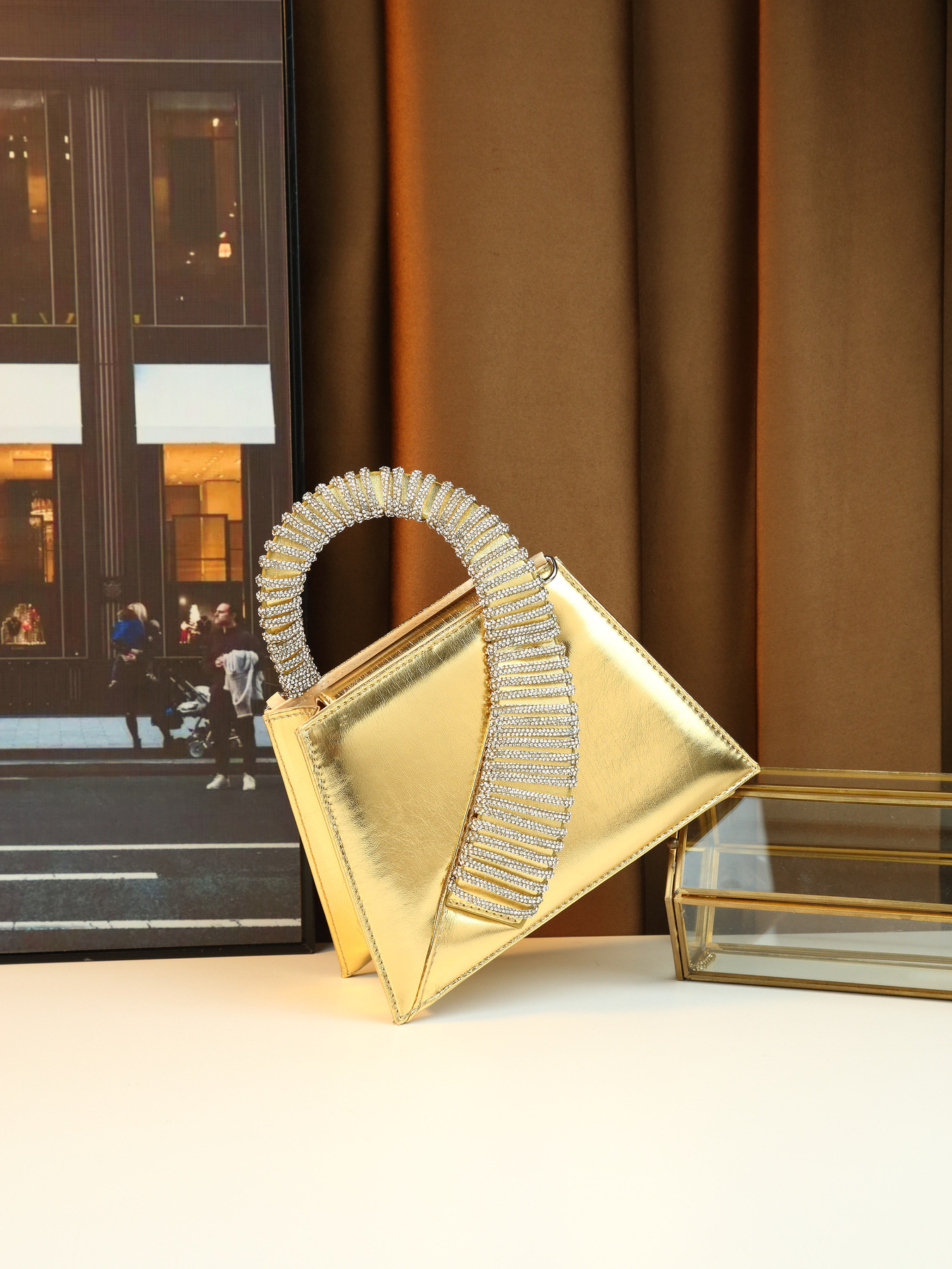 Elegante borsa a mano di lusso tempestata di diamanti, borsa quadrata da donna finemente realizzata per feste, con catena, da portare a tracolla o a spalla._voghion.com