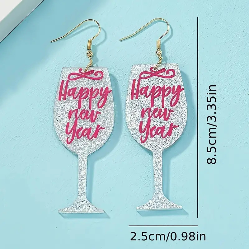 8g Weight 1 Pair Cute Letter Wine Glass Printing Oval Arylic Drop Earrings