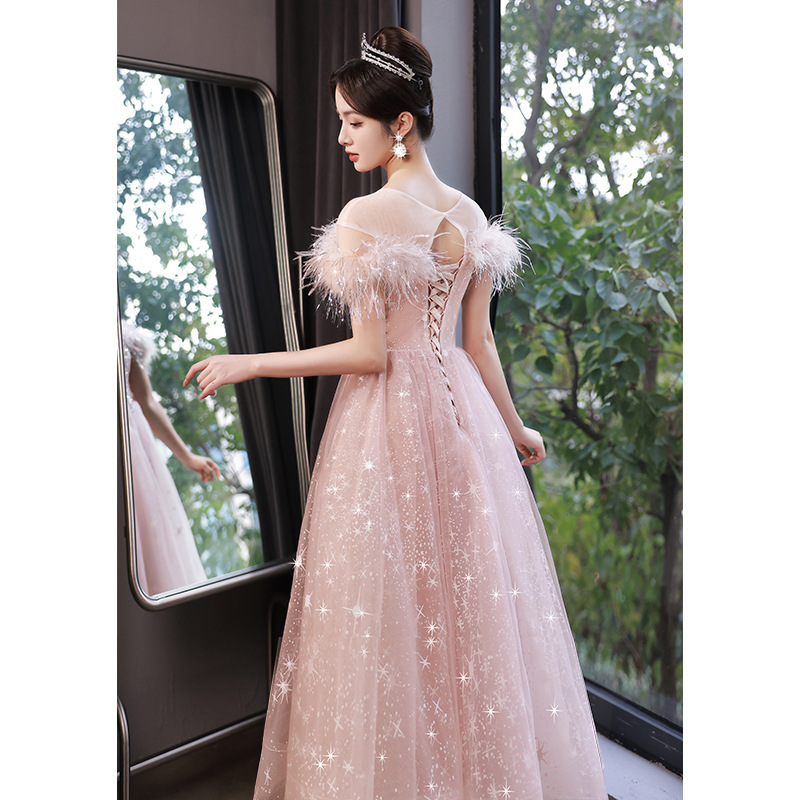 Vestido de noche para mujer 2026, nuevo estilo, lujo ligero, estilo nicho, ceremonia para adultos, estilo bosque, rosa, princesa fugaz, cumpleaños, boda