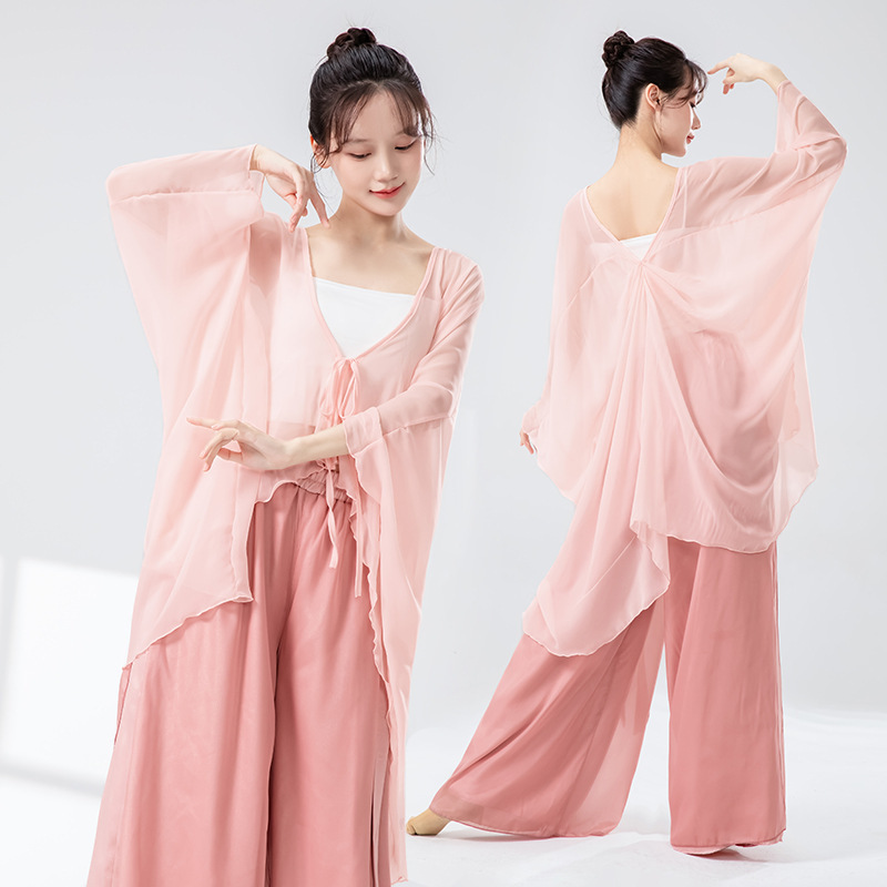 女性用クラシックダンス服、新しいゆったりとした妖精のようなエレガントなカーディガンガーゼ中国舞踊大人のパフォーマンス練習服トップス|undefined