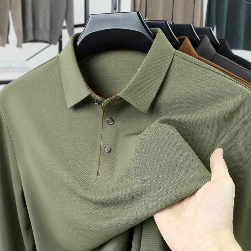 Authentic silk men's long-sleeve T-shirt 2026 spring/autumn business casual turn-down collar non-iron versatile base shirt Authentic silk men's long-sleeve T-shirt 2026 spring/autumn business casual turn-down collar non-iron versatile base shirt