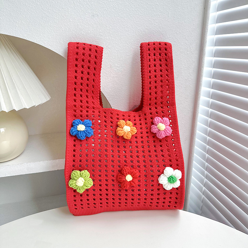 Nicho de diseño personalidad bolso ganchido para mujeres 2025 nuevo chaleco de flores bolso de jersey bolso de jersey versátil bolso