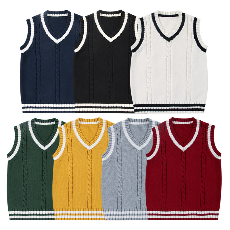 College-style Knitted Vest Women's 2024 Spring and Autumn New Sweater Overlay Sleeveless Top Wool School Uniform
