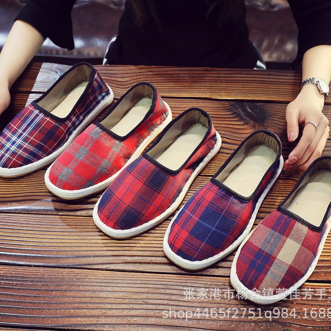 新款女鞋春季农村套脚方口平底船鞋工作一脚蹬休闲手工单布鞋