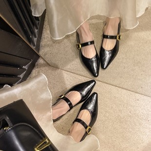 Thick Heel Pointed Toe Shoes Women's 2025 New Style Elegant Soft Bottom Soft Leather Comfortable Low Heel Pointed Toe French Style Mary Jane Women's Shoes
