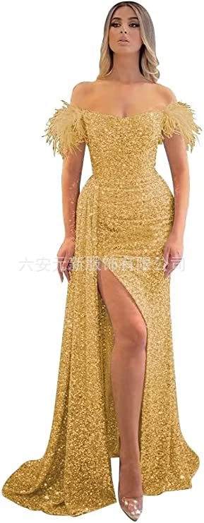 Comercio exterior de Europa y América Amazon AliExpress deseo estación independiente nueva sequined fuera del hombro split fishtail vestido adelgazante image 11