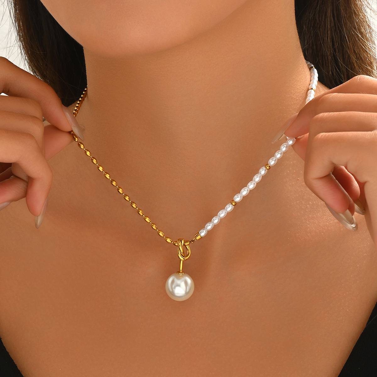 Girocollo da donna in stile retrò francese con perle di vetro_voghion.com