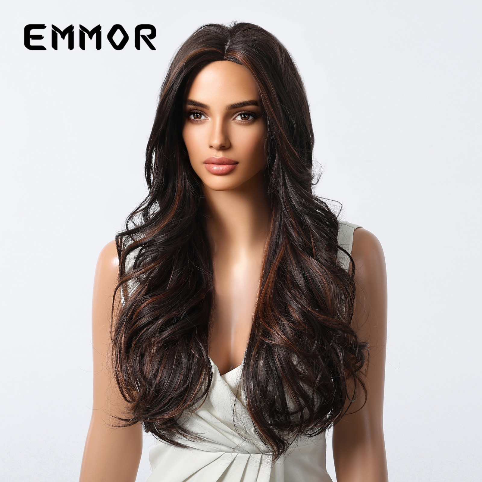Ventas en caliente transfronterizas sin franjas picando teñido negro marrón cabello rizado largo temperamento de moda natural peluca de cabello largo