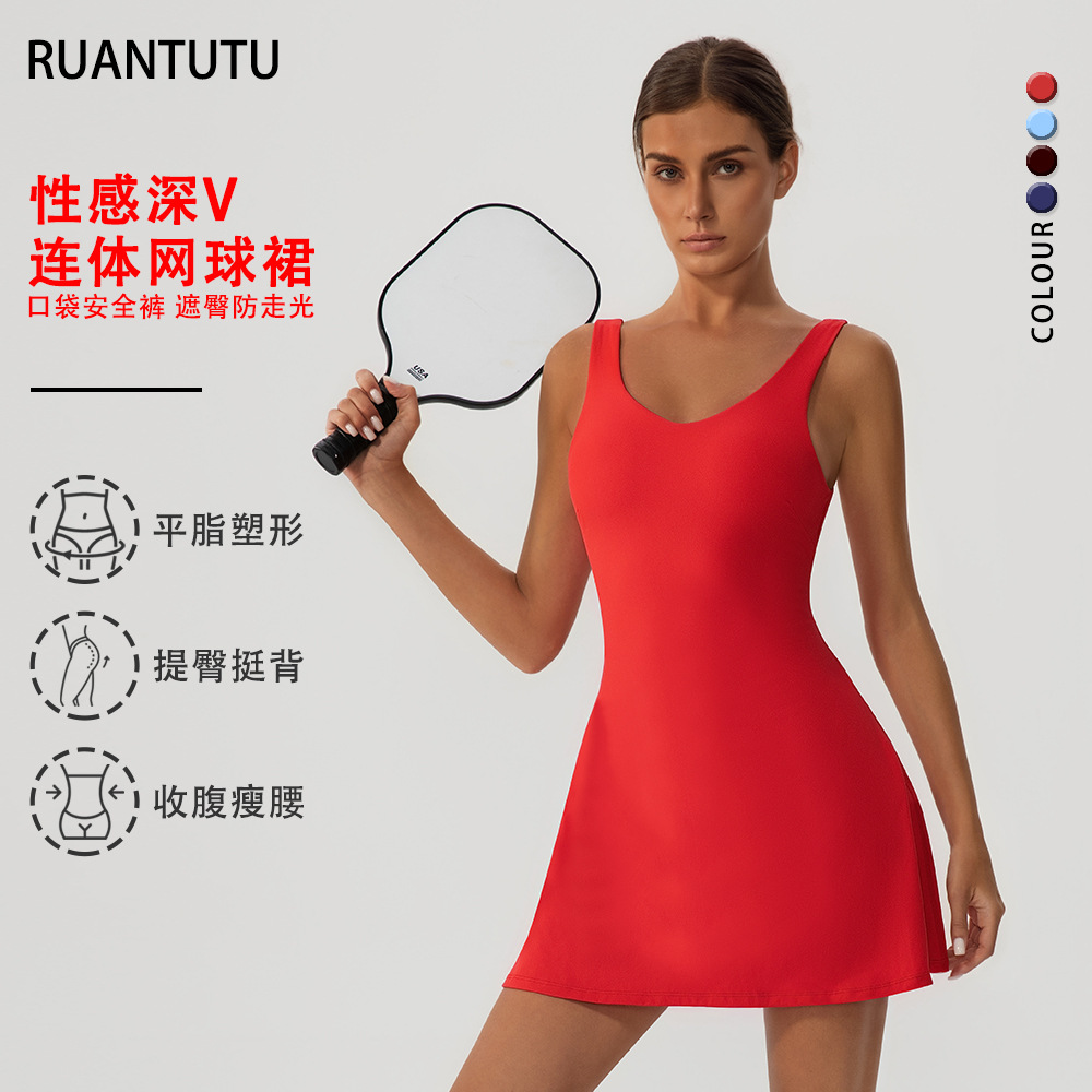 Verano nuevo vestido de tenis deportivo de mujer vestido corto de golf con pantalones de seguridad vestido de camisole vestido deportivo al aire libre