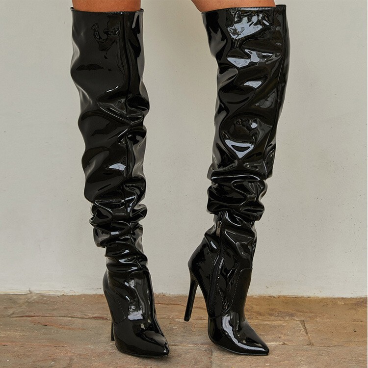 Elastic Over-The-Knee Boots Factory Direct Store Wholesale Autumn and Winter Women's Boots Pointed Toe Side Zipper Black High-Heeled High-Tube Long Boots
