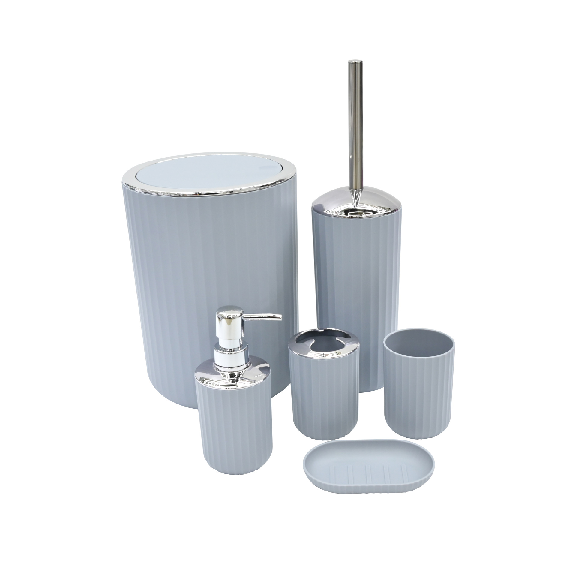 Color puro plástico galvanizado plateado juego de seis piezas estante para cepillos de dientes caja de jabón cepillo de baño almacenamiento de baño kit de lavado