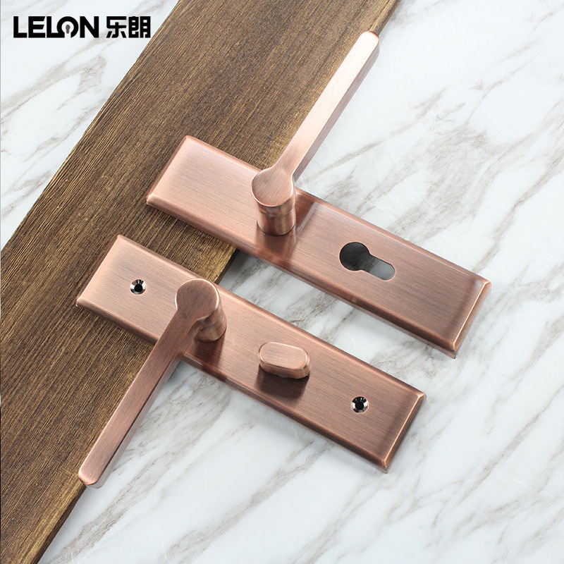 304 acero inoxidable puerta antirrobo panel de manija cerradura conjunto completo cerradura de bronce rojo cerradura de manija cerradura de panel mecánico de la puerta del dormitorio