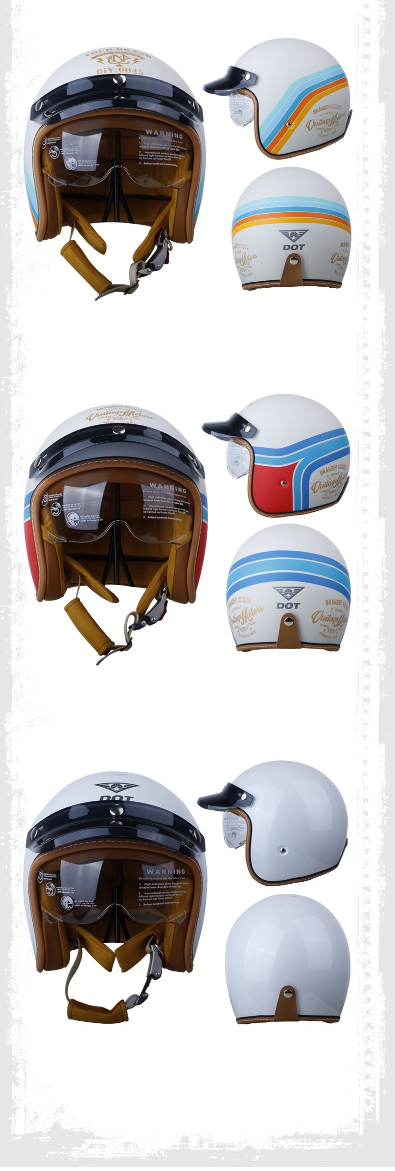 Vintage Motorcycle Helmet for Foreign Trade, 3/4 Helmet, Cross-Border Motorcycle/Electric Vehicle Half Helmet with Built-In Visor, 3C Dropshipping