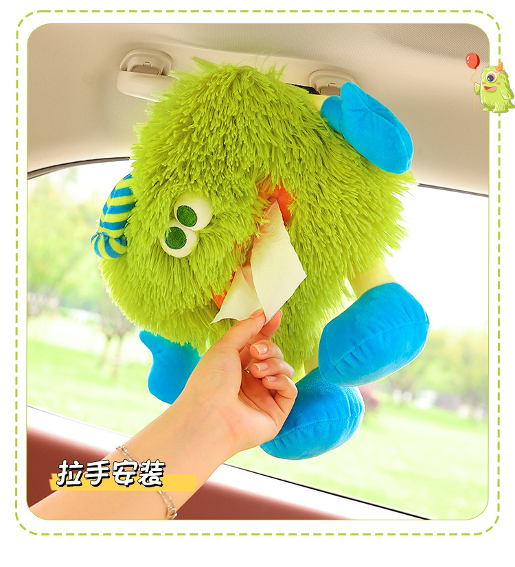 Little Monster Car Tissue Box Hanging Tissue Pumping Advanced Sense Cute Cartoon Plush Car Seat Back Paper Box