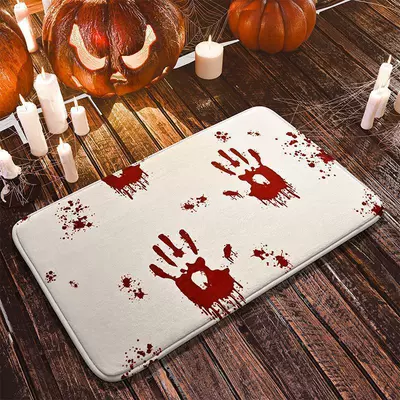 Cross-border Amazon Halloween Creative Horror Pumpkin Floor Mat Flannel Printed Mat for Entrance and Entryway (Avtomobil döşəmə paspasları) - blood-handprint-4060cmflannel