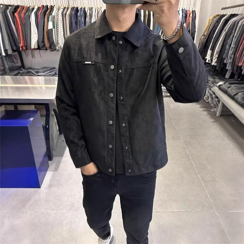 Men's Suede Jacket Turn-down Collar Slim Fit Casual Coat_voghion.com