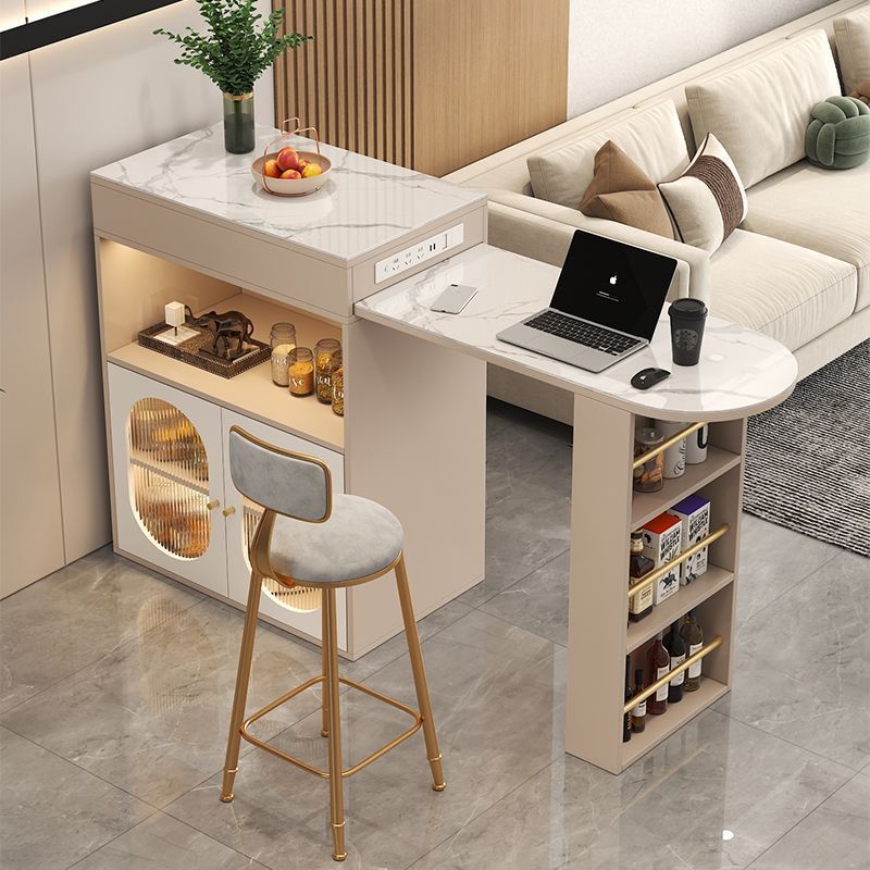 Home Small Apartment Retractable Rotating Internet Celebrity Bar Table with Charging Light Luxury Sideboard Living Room Leisure Removable