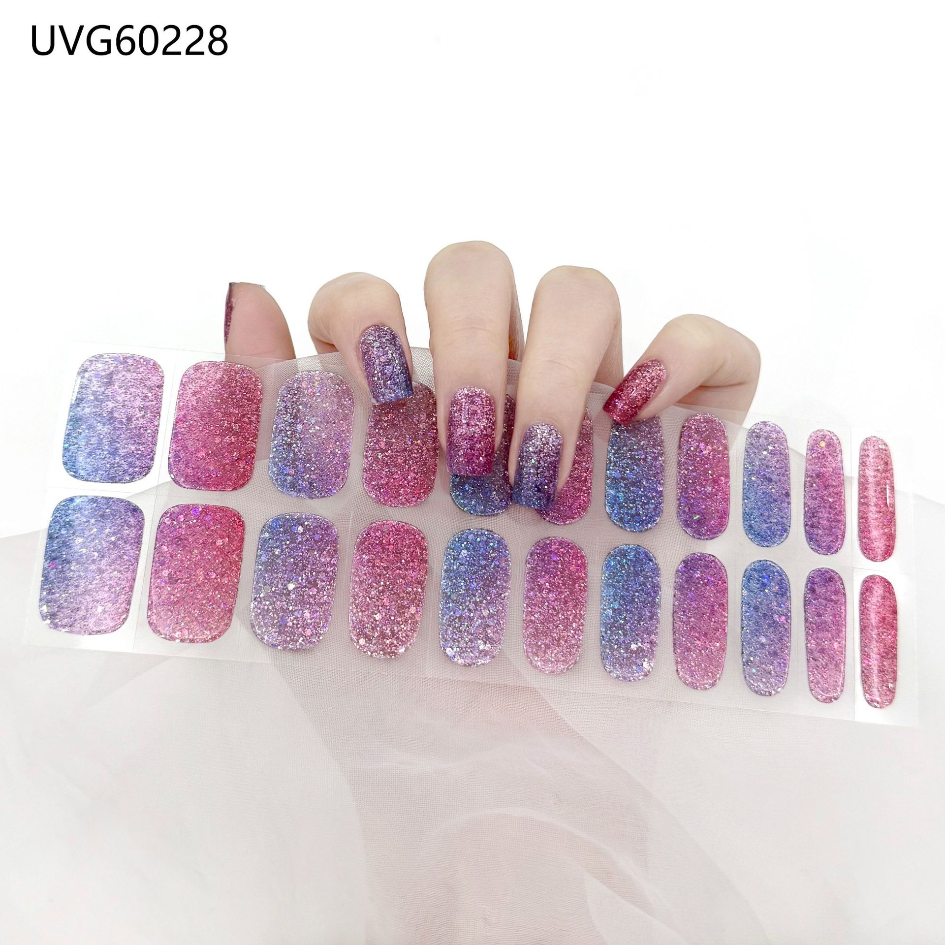 Pegatinas de uñas de gel UV transparentes efecto hielo, semicuradas, con lámina dorada, fototerapia, efecto película de aceite