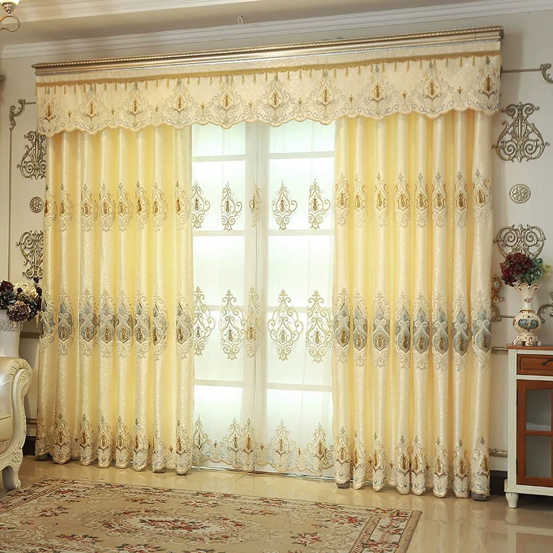 Embroidered thickened curtain, European style, golden, PC‑plastic components, multiple sizes
