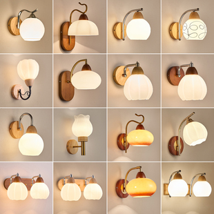Nordic Log Style New Simple and Creative Chinese Solid Wood Retro Bedroom Bedside Living Room Aisle Staircase Wall Lamp