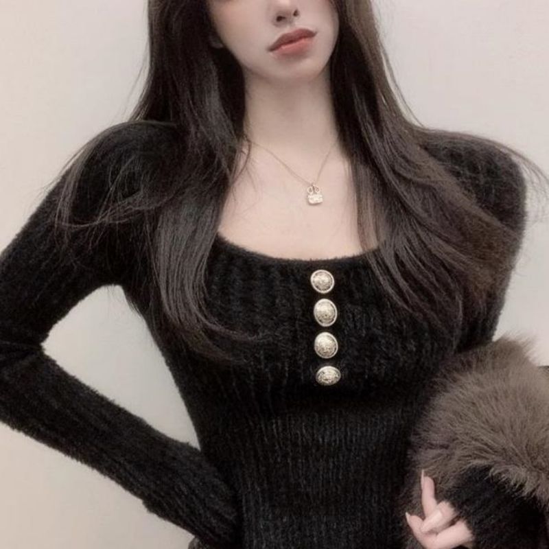 水貂绒短款毛衣女冬加厚外穿性感纯欲风设计感小众皮草内搭打底衫