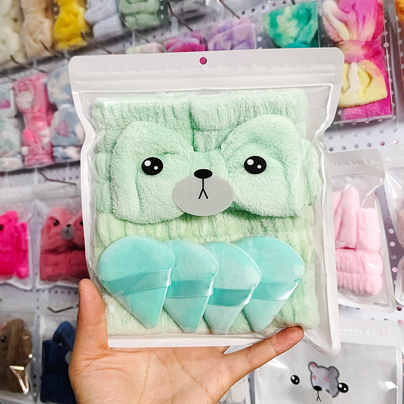 パウダーパフ三角スポンジリストバンドヘアバンドヘアバンド洗顔ヘアバンドセットギフトボックスヘアバンドヘッドバンドメイクアップセット|undefined