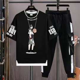 初中学生夏装男孩短袖T恤运动套装男12-15岁青少年帅气大童男装13