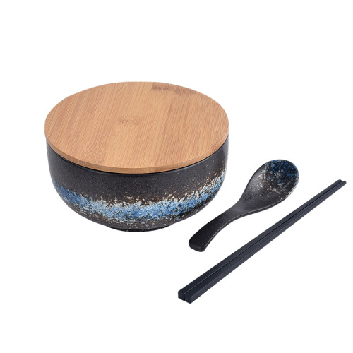 Japanese style instant noodle bowl with lid retro ceramic tableware salad bowl large rice bowl household beef noodle soup bowl wholesale