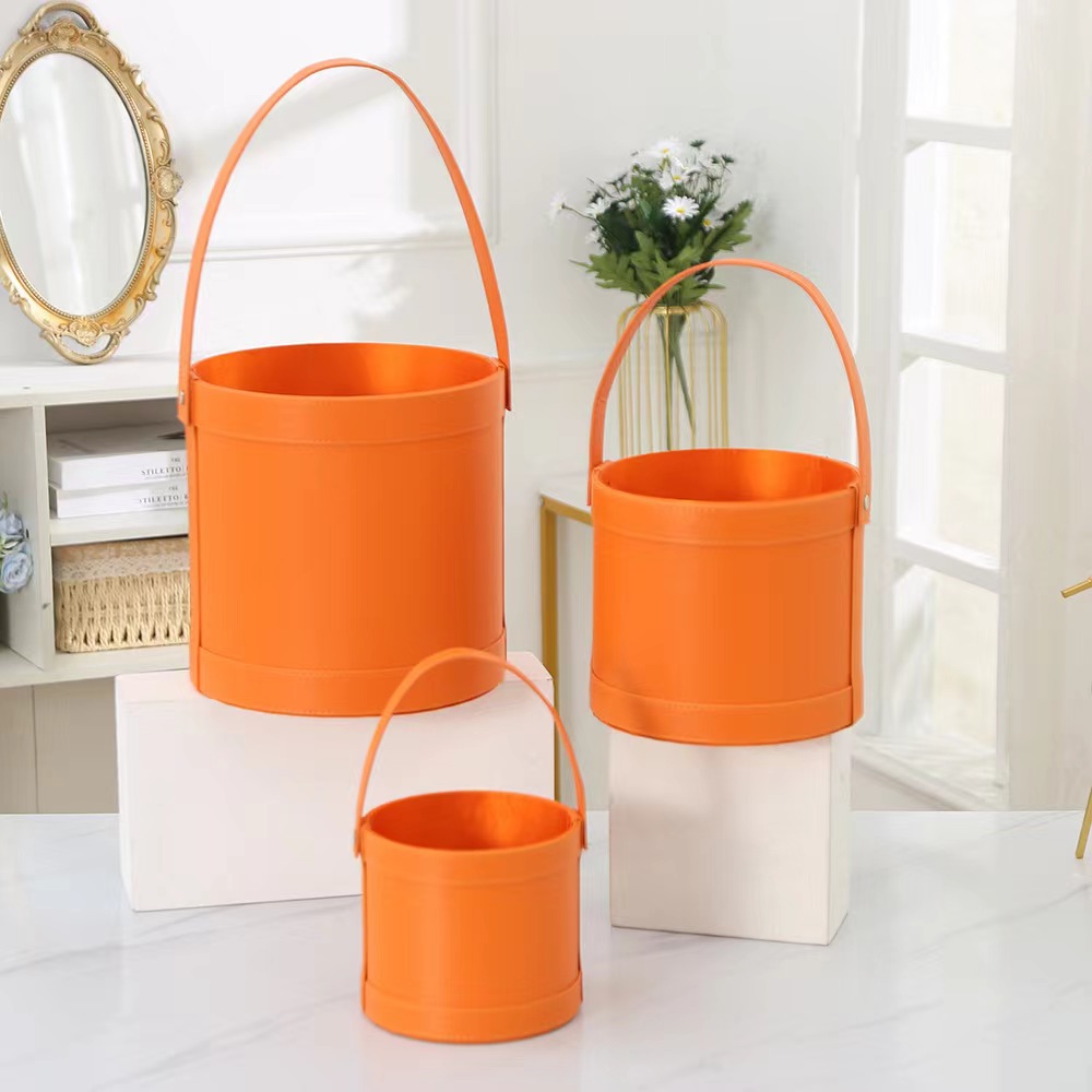 Caja de regalo complementaria, cubo para abrazos, cubo de cuero, caja de flores, caja de regalo redonda, cubo de arreglo floral coreano, caja de regalo de ramo de rosas del Día de San Valentín chino