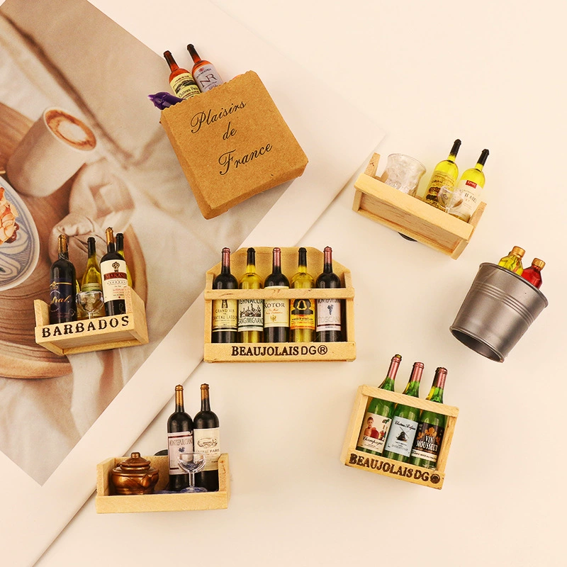 Мини украшения для красного вина Наклейка на холодильник Реквизит для стрельбы Бутылка вина Деревянная стойка Стерео Креативный Европейский стиль Милая магнитная наклейка