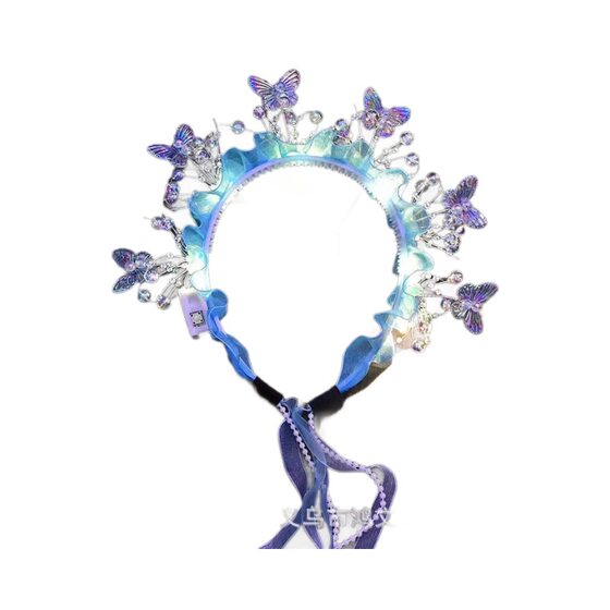 Summer Hot-Selling New Style Hairpin Luminous Headband Finished Colorful Butterfly Fairy Birthday Gift Girl Streamer Headdress