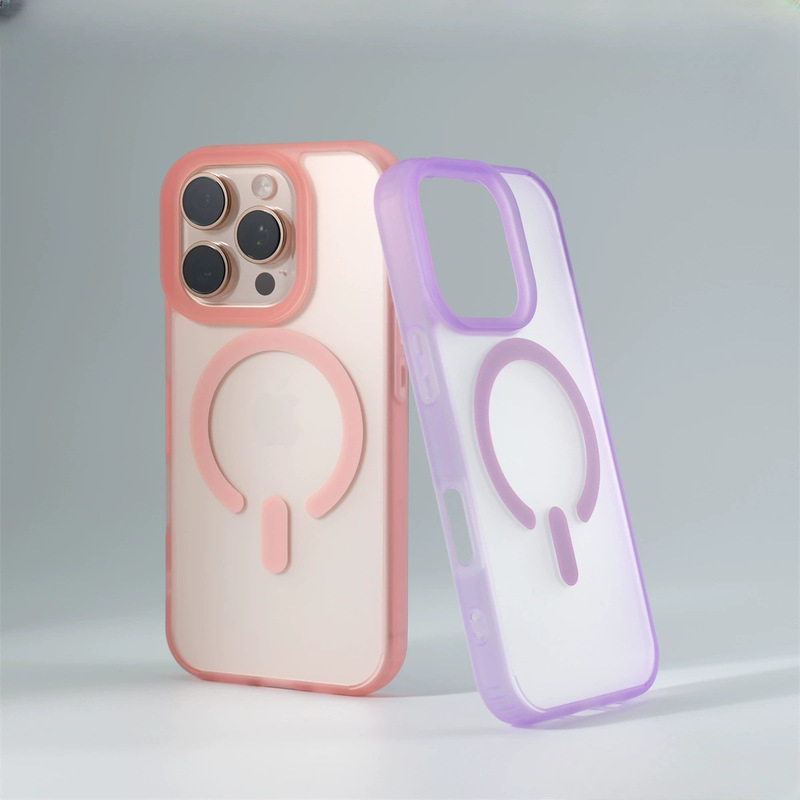 iPhone17に適した肌触りの良いアイスミスト半透明磁気吸着式スマホケース、Apple 16promax用耐衝撃PC保護ケース|undefined