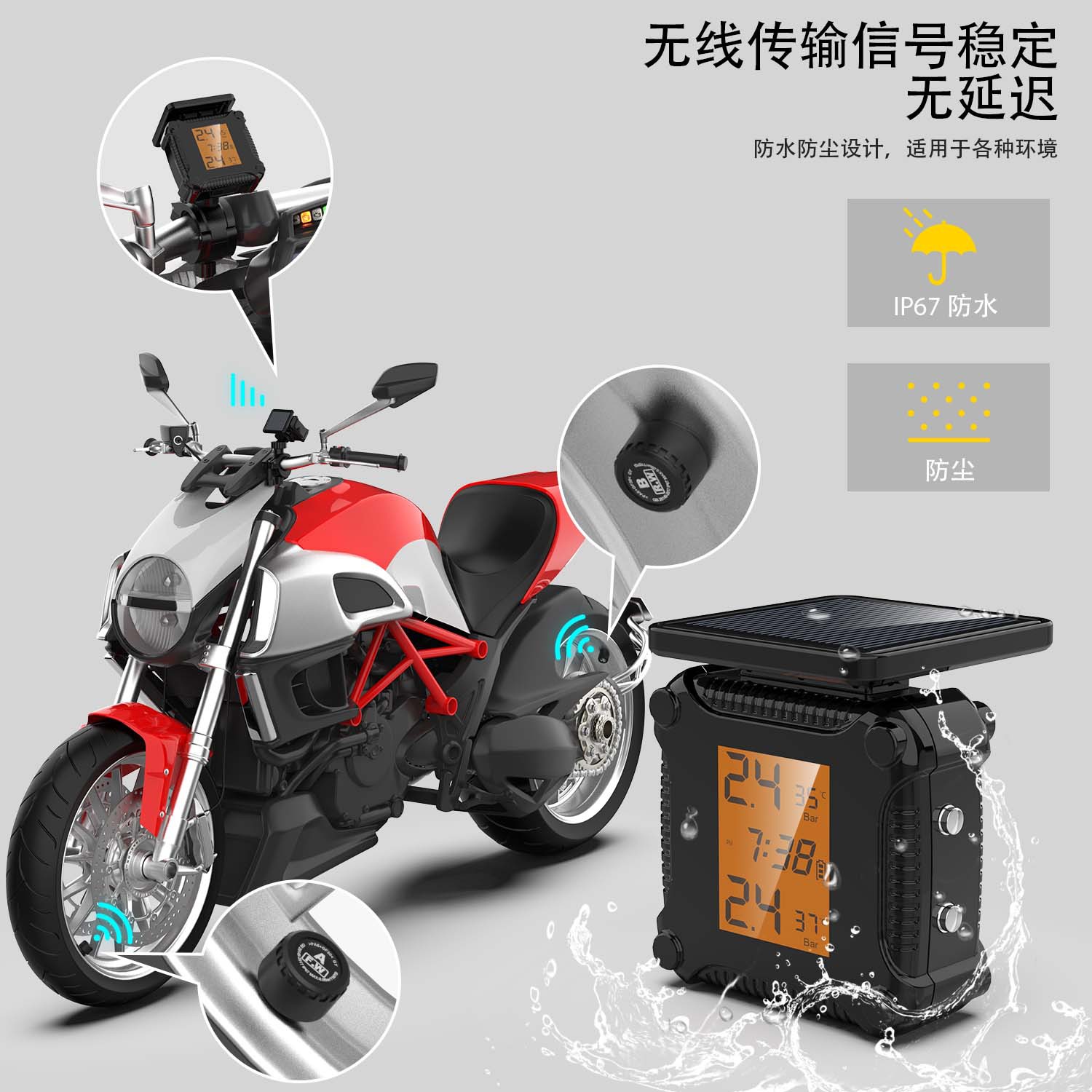 Motorcycle and Electric Vehicle Tire Pressure Monitoring System, Air Pressure Detector, Magnetic Tire Pressure Monitor, Rechargeable, Waterproof and Dustproof
