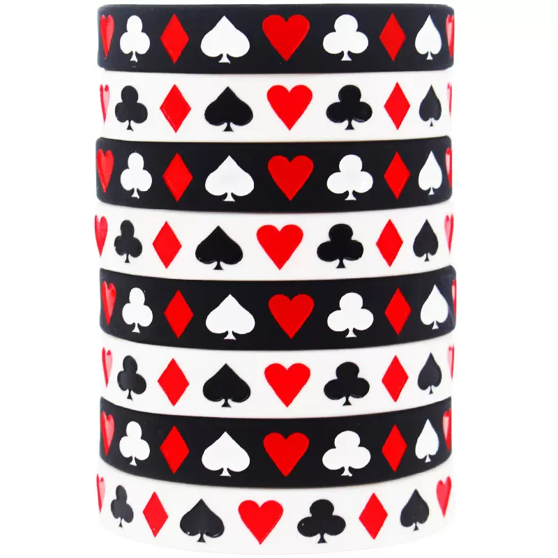 现货扑克风格橡胶手环填色黑桃红心梅花方块PokerStyle硅胶手链
