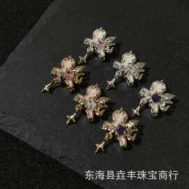 铜14K天马行空镶钻天使翅膀飞马多孔吊坠串珠水晶diy饰品配件批发
