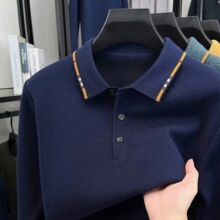 男士羊毛衫中厚插色领针织翻领针织衫秋冬中年爸爸装休闲打底毛衣