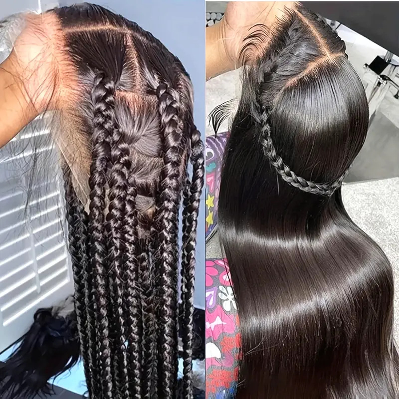 Ventas transfronterizas calientes frente al encaje pelucas de cabello largo recto de fibra química cubierta de cabello natural pelucas flojas fábrica al por mayor en stock