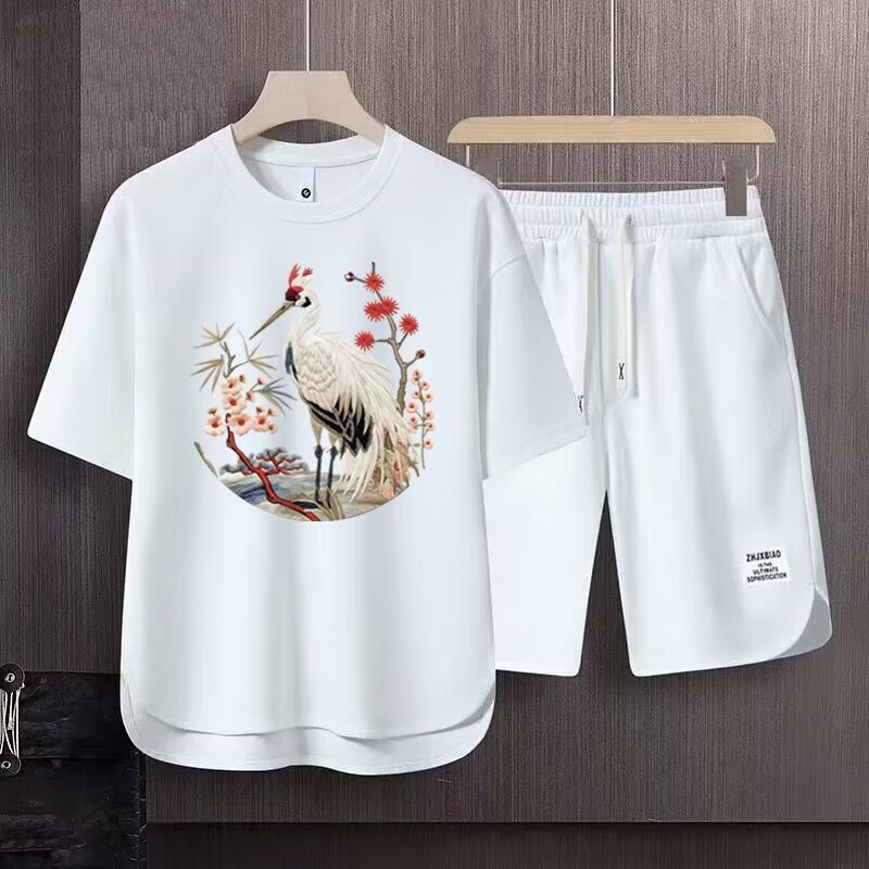 Men's Clothing 2024 Waffle Casual Summer Suit Men's Loose Teen Short sleeved T shirt Shorts Handsome Two piece Suit_maomaolike.com