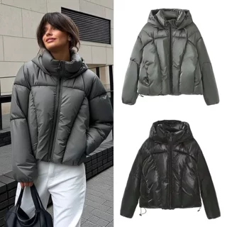 ZA速卖通爆款跨境批发欧美风女装金属羽绒棉面包服