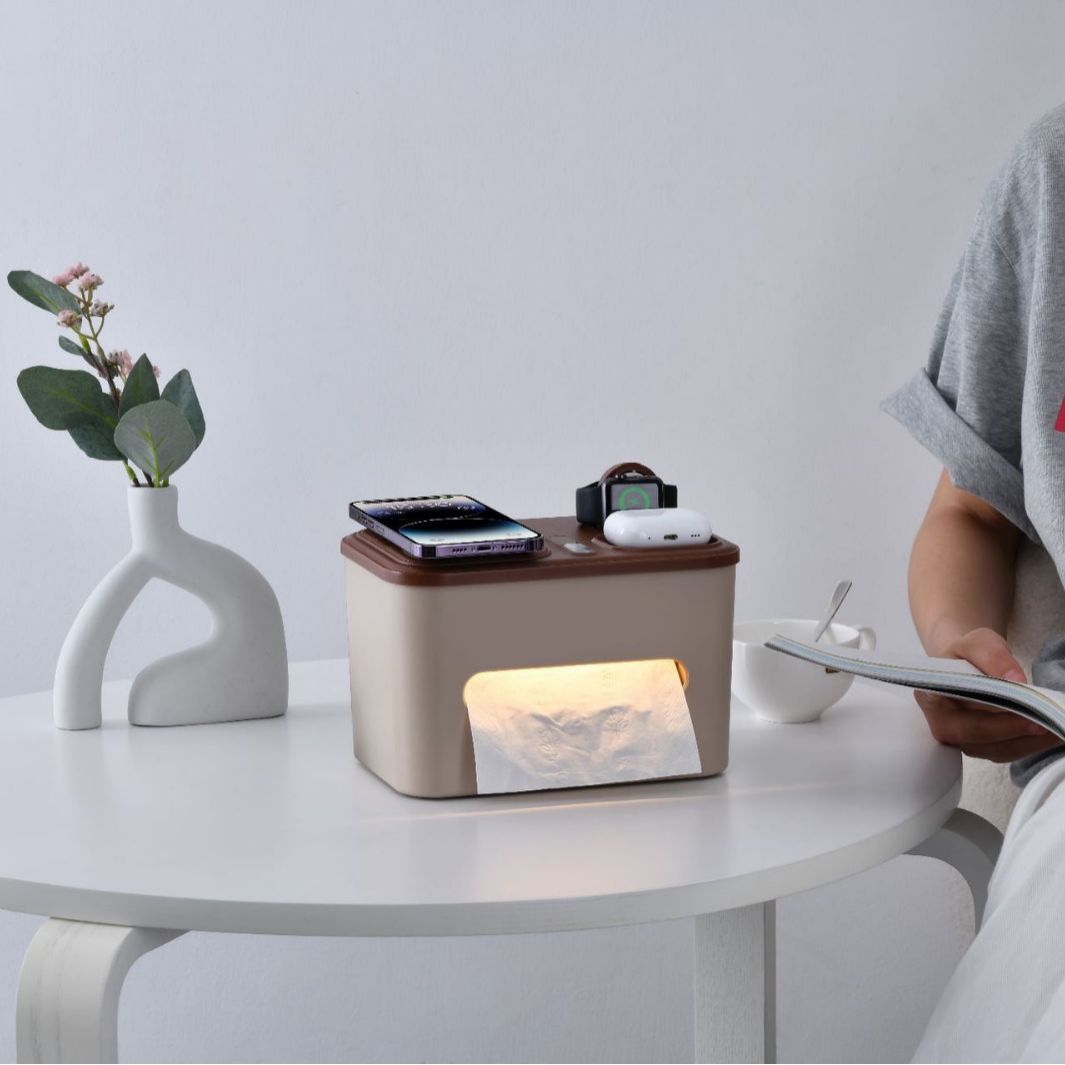 多功能手機藍牙耳機手錶無線充三合一氛圍燈紙巾收納盒小夜燈